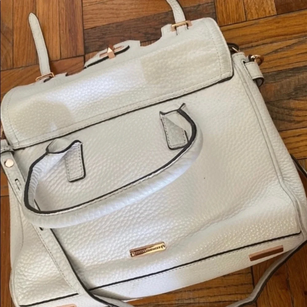 REBECCA MINKOFF WHITE ROSE GOLD KELLY-STYLE  CROSSBODY PEBBLED LEATHER Bag GORG - Picture 3 of 8